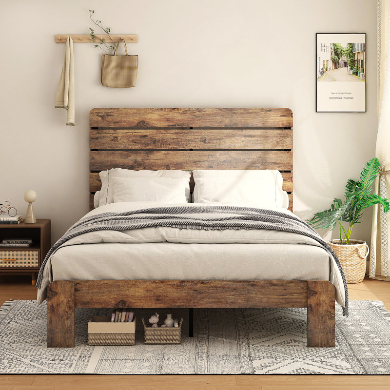 Bed Frame , Wood Platform Bed Frame, Large Under Bed Storage, Full