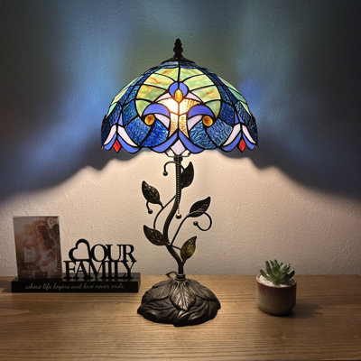 Meryem Tiffany Table Lamp Green Brown Stained Glass Included LED Bulb 22"H*12"W*12"D