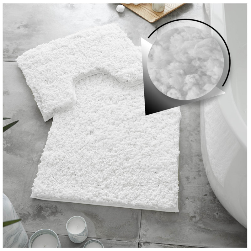 Luxury Zero Twist Bath Mat Set 2 Piece Plush Microfiber Bathroom Rug & Pedestal Mat Non Slip Absorbent Washable, White