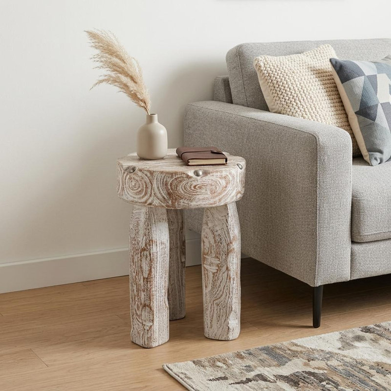 Table de bout ronde en bois massif blanc transitionnel 19 po Gracie Mills