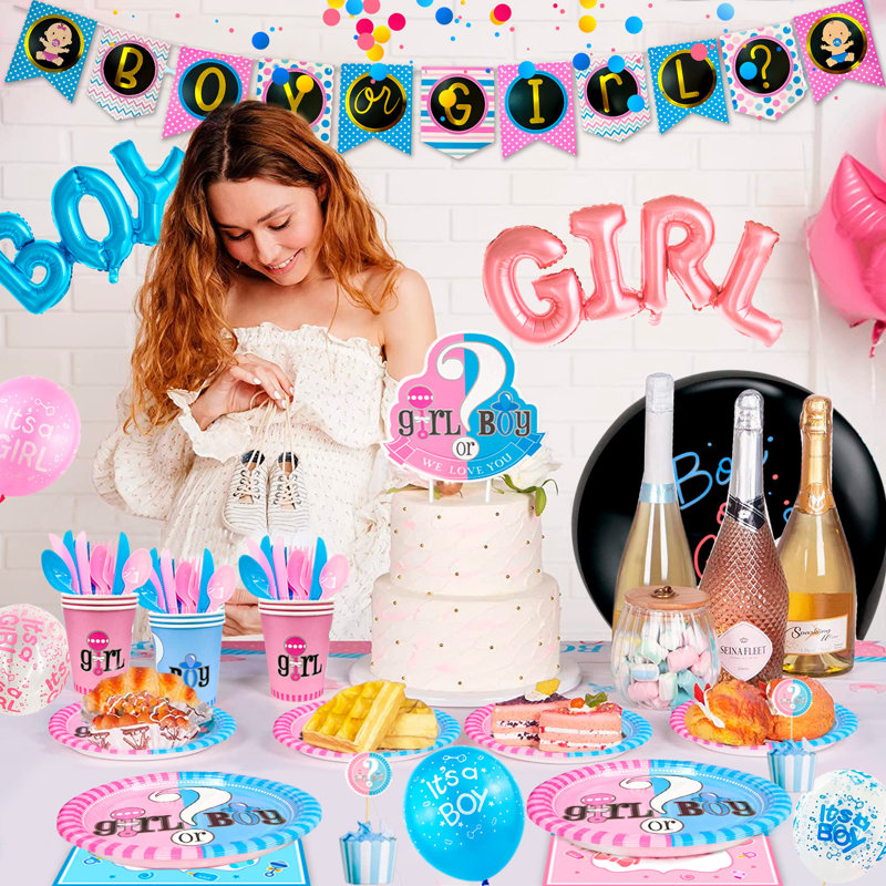158 PCS Gender Reveal Party Supplies, Gender Reveal Decorations & Tableware Set