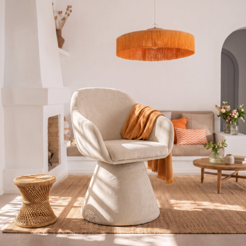 Chaise de salle à manger pivotante à 360 degrés avec pied conique, fauteuil d'appoint rembourré de forme cylindrique avec accoudoirs inclinés pour salle à manger, cuisine et salon