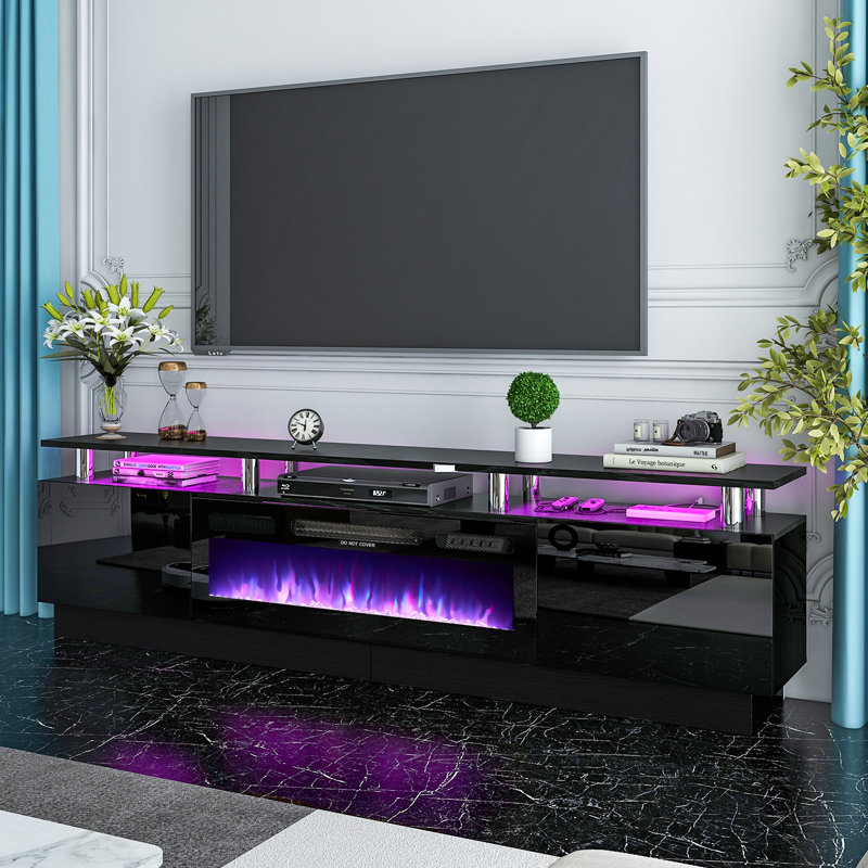Iysa 80" Fireplace TV Stand with 36” Electric Fireplace, 2 Tier TV Console Stand for TVs Up to 90", Black