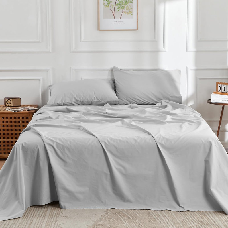 DOZ Organic Percale Sheet Set With A Flat Sheet, Dove, California King Sheet Set