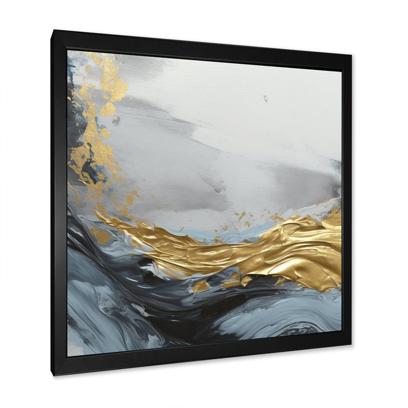 «Gray and Gold Contemplative Abstraction», impression sur toile abstraite en marbre, Cadre photo noir