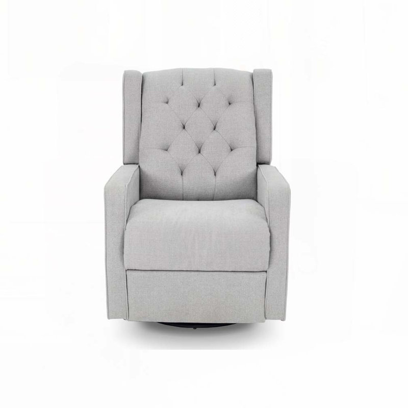 Manie Swivel Glider Manual Recliner, Solid Wood, Light Grey Burlap, Light Grey