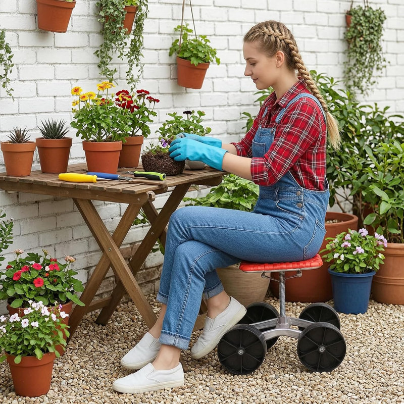 Adjustable Height Rolling Garden Seat