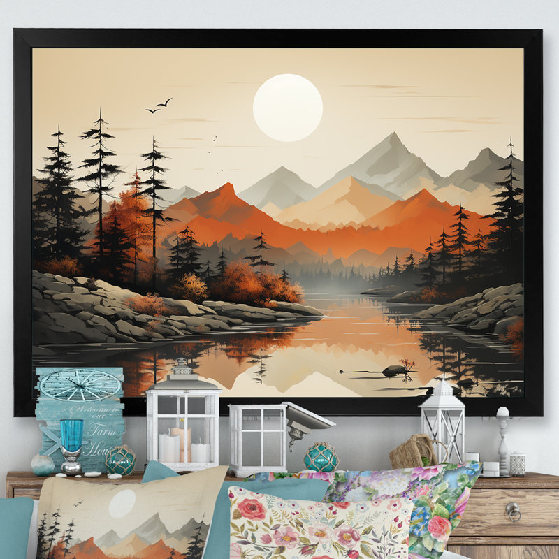«Mountains Whisper Sunset Dreams», reproduction d'art mural, Cadre simple noir, H 24 po x l 32 po x P 1 po