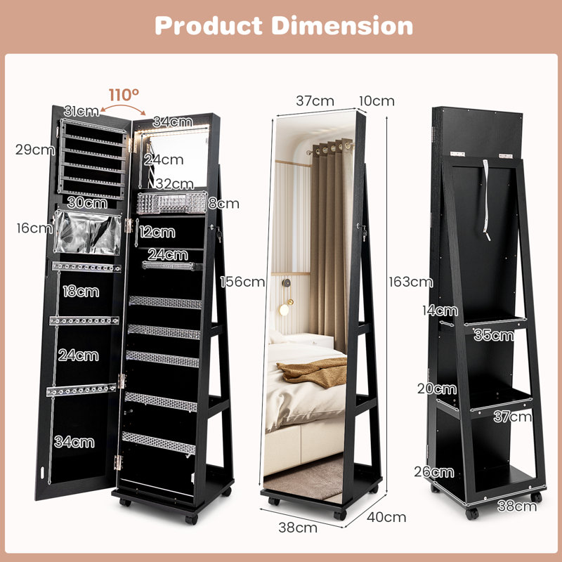 Jewellery Cabinet Jewelry Armoire, Black