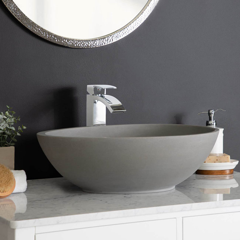 Lavabo de salle de bain vasque ovale en béton, Gris clair