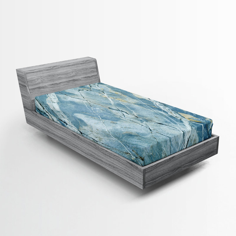 Drap-housse Ambesonne, Bleu pâle / marbre gris, Drap-housse simple très long