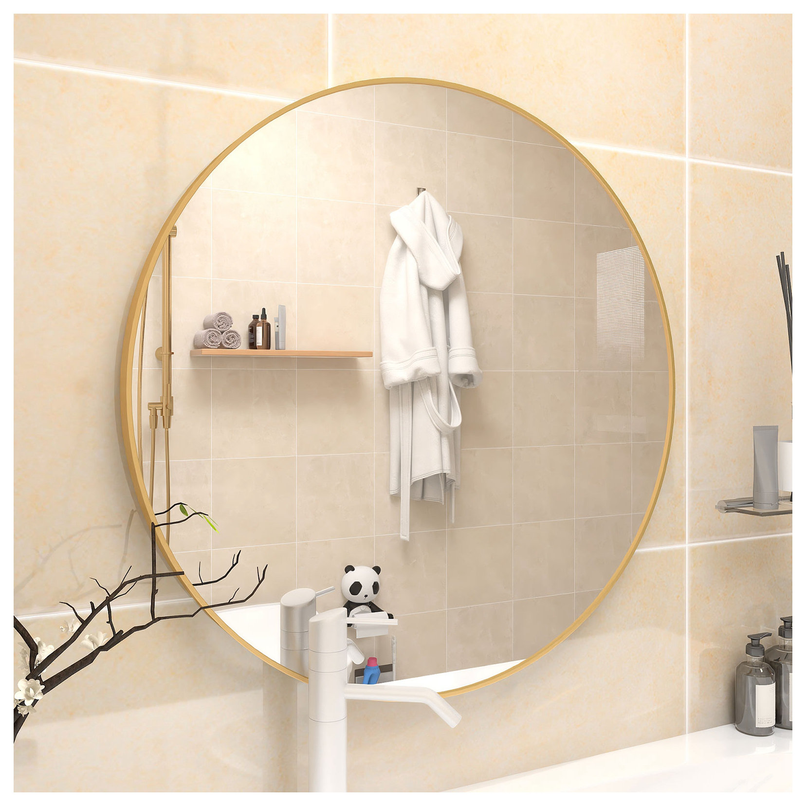 Mercer41 32" Wall Circle Mirror Large Round Gold Farmhouse Circular