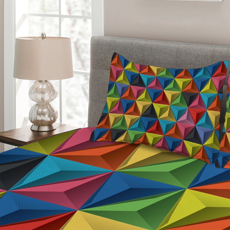 Modern & Contemporary Polyester Geometric Shapes Coverlet, King Bedspread + 2 Shams