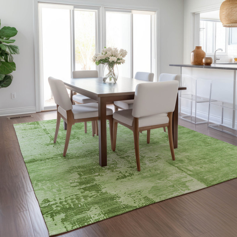 Green Abstract Synthetic Flat Woven Washable Rug 2'6" x 3'10"