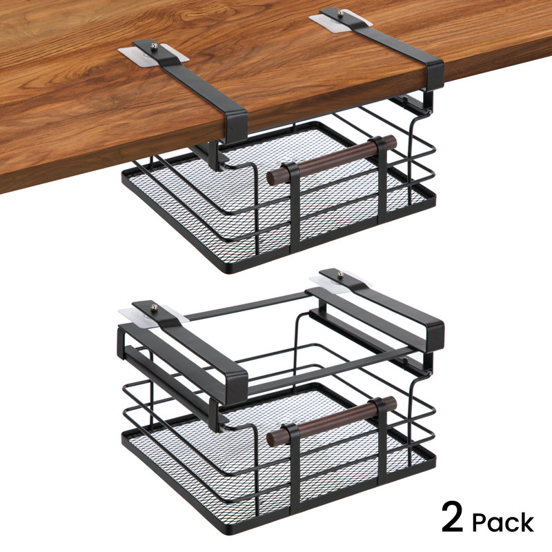 17" Black Steel Mesh Under Shelf Pull-Out Drawer Organizer
