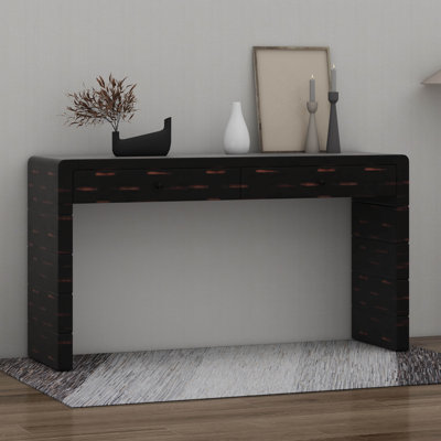 Curved Console Table With Storage, Wooden Entryway Table With 2 Drawers, Farmhouse Rustic Console Tables by Cosmic