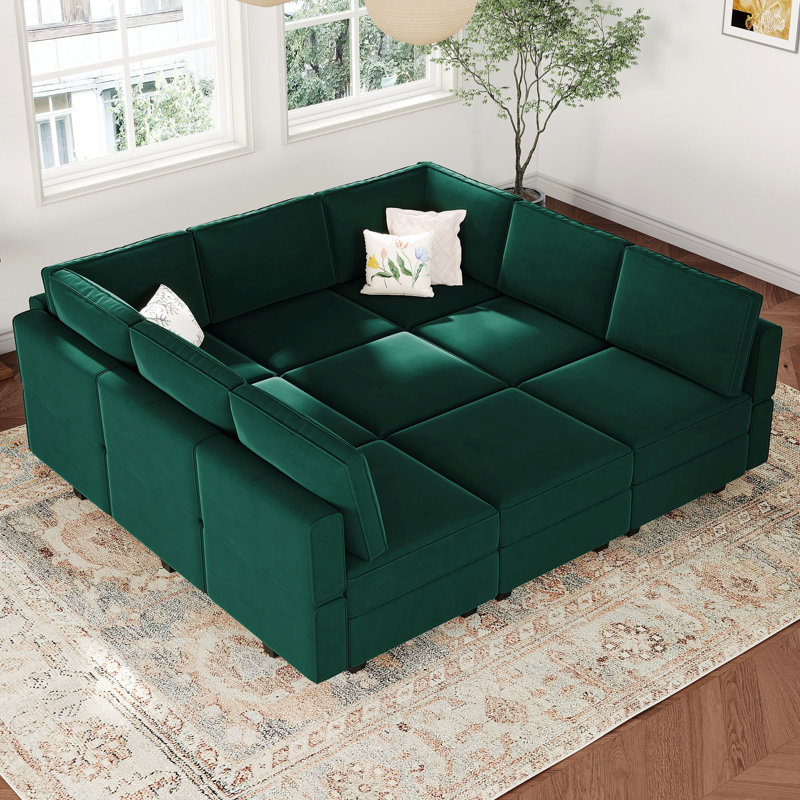 Canapé-lit modulaire réversible en velours Wylodene, Velours vert