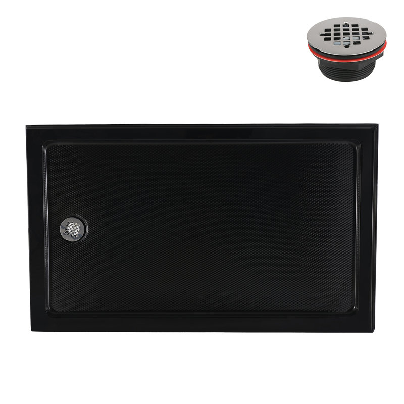 Base de douche en acrylique noir brillant avec drain à gauche avec drain à gauche 60 "x 36" Streamline NT-2254-60BL-LF, drain inclus