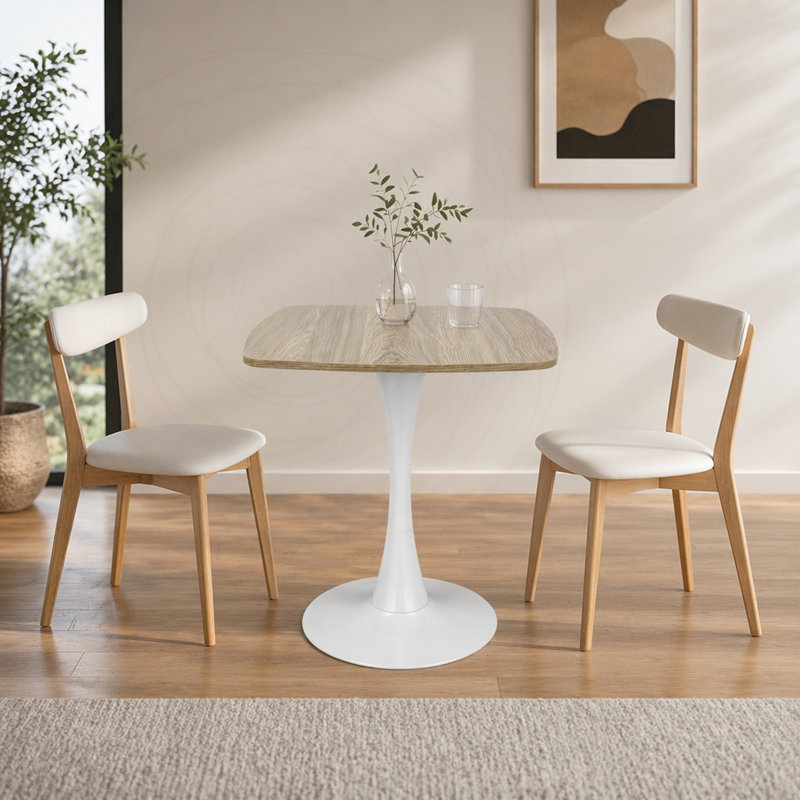Table de salle à manger carrée Tulip 24 pi, H 28,74 po x l 23,62 po x P 23,62 po, Bois / blanc