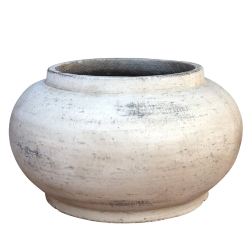 Pot de fleur en ciment blanc, H 7,75 po x l 14,75 po x P 14,75 po