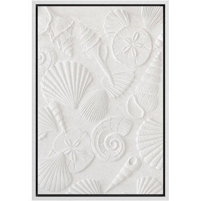 Coastal Seashell Relief Artwork, Bathroom Pictures, Framed Canvas Giclee Print Wall Art
