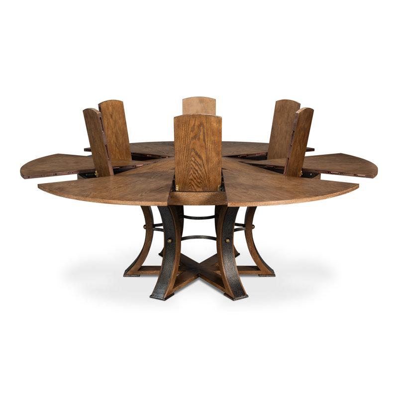 Tower Round Solid Oak Dining Table, Light Mink/Dark Hammered