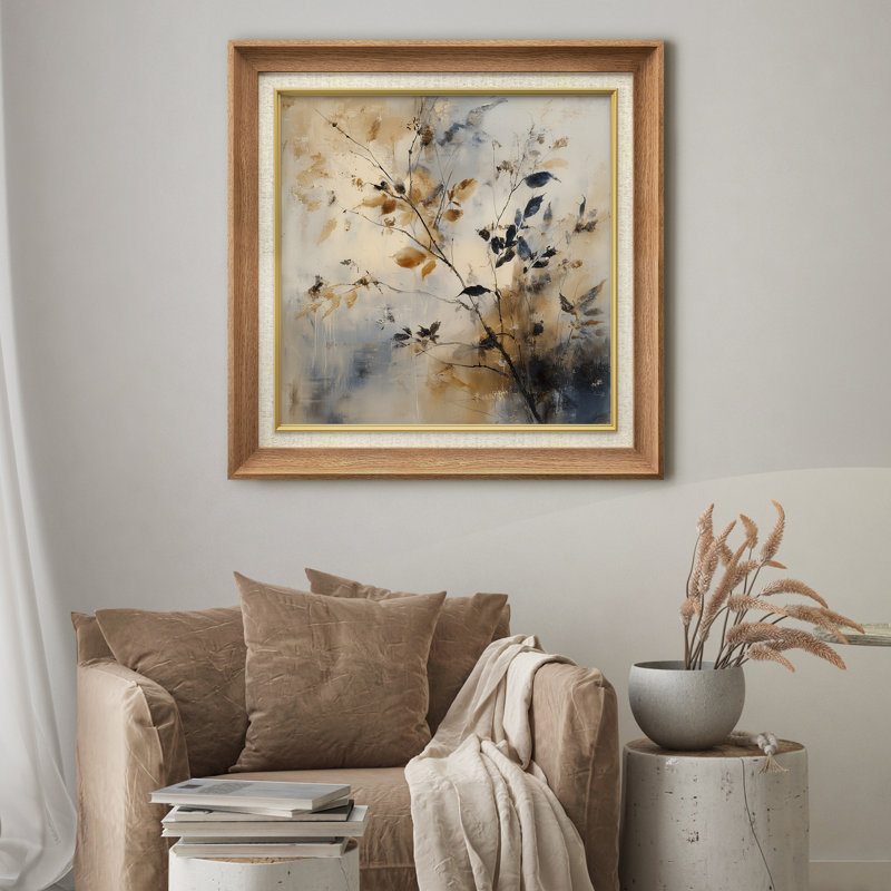 «Neutral Tones Abstract Botanical Branches», reproduction d'art encadrée sur papier, Cadre naturel de qualité supérieure
