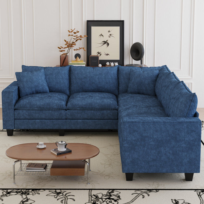Canapé modulaire moderne avec rangement caché Elara, Chenille bleu foncé