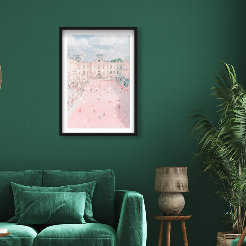 Oliver Gal Pink Pool Pastel - Diamond Dust Shadowbox Framed Wall Art, 38" H x 26" W, Black