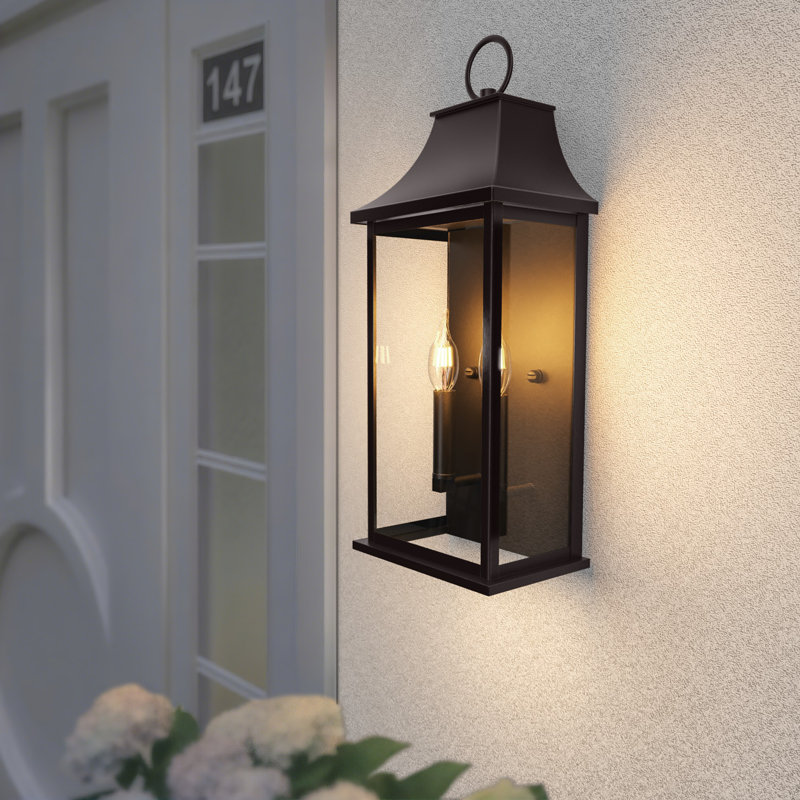 Applique murale d'extérieur à 2 lumières en aluminium et en verre trempé huilé H 21 po Alletta avec crépuscule à l'aube Alletta
