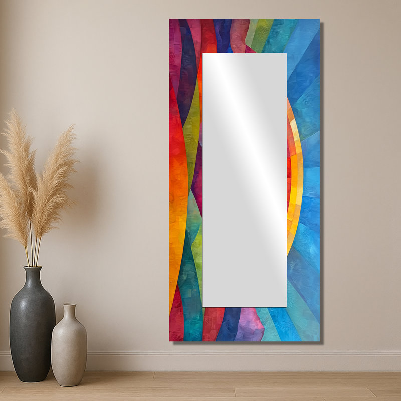 Rainbow Over Abstract Colorful Mountains - Landscapes Mirror Wall Art - Printed On Metal, 28" x 60"