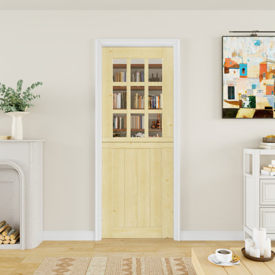 Qucik Assemble Jamb, Not Prehung, 9-Lite Split Dutch Door Unfinished Solid Pine Wood Clear Glass Slab Doors Half Interior Door