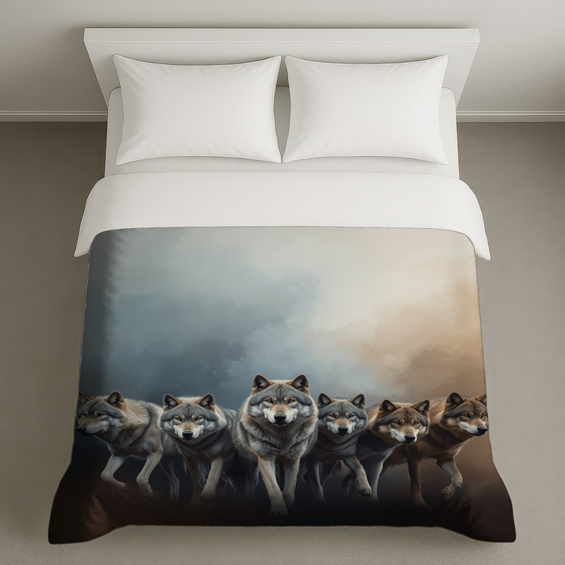 Housses de couette Wolf Pack In Fog, Grand lit
