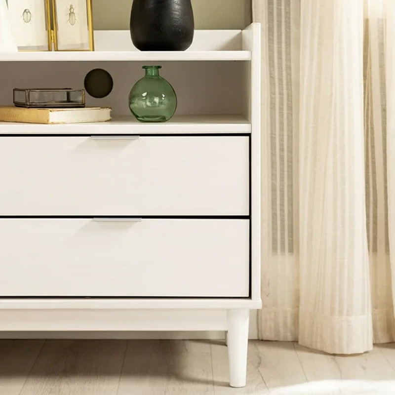 Gheorghe 2-Drawer Solid Wood Nightstand, White