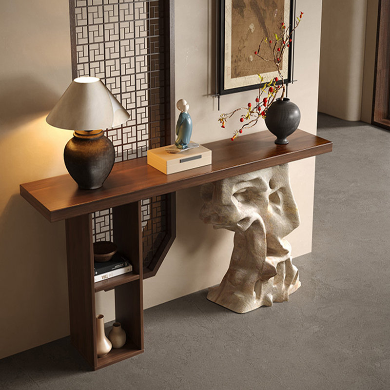 Medieval-style solid wood console table, 31.5" H x 47.2" W x 11.8" D