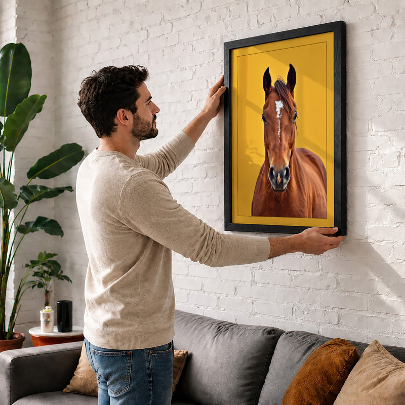 Portrait in Mustard Modern - Framed Print, Walnut, A3 - 42.0 x 29.7 cm