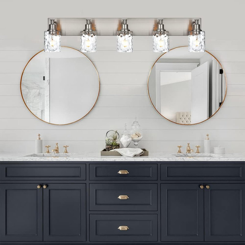 Applique murale industrielle avec abat-jour en verre martelé, luminaire en nickel brossé pour meuble-lavabo, porche et miroir