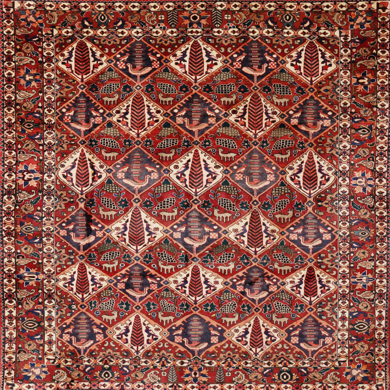 Tapis oriental multicolore tissé à la machine Oriental, Carré 4 pi