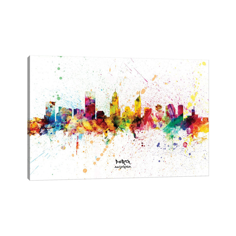 Perth Australia Skyline Splash by Michael Tompsett - 1 Piece Wrapped Canvas Wall Art, 66.04 cm H x 45.72 cm W x 3.175 cm D