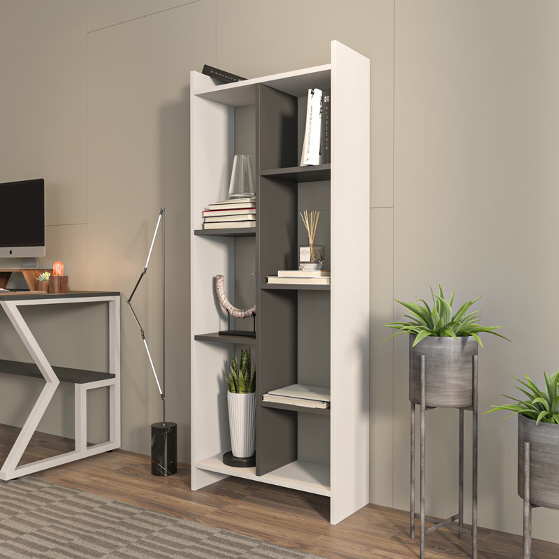 Bibliothèque Leniah, Blanc / gris anthracite, Anthracite