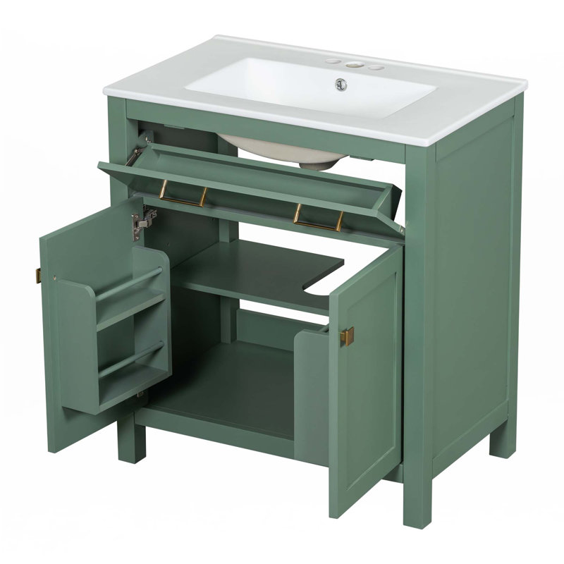 Ensemble de meuble-lavabo 60 po avec meuble-lavabo double 60 po (séparé), Vert, Doré