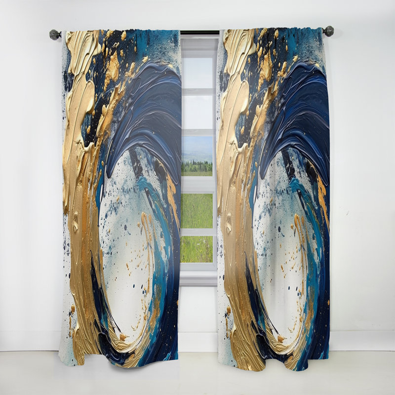 Rideau moderne bleu foncé et doré VI - velours obscurcissant - 1 panneau, L 52 po x L 108 po