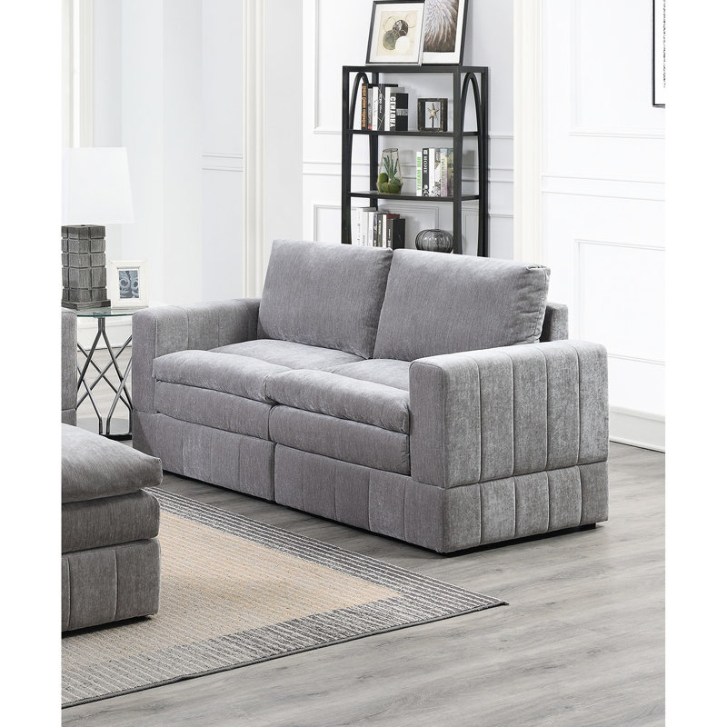 Salon moderne - Canapé modulaire en suède graphite de couleur granite 6 pièces avec coussin