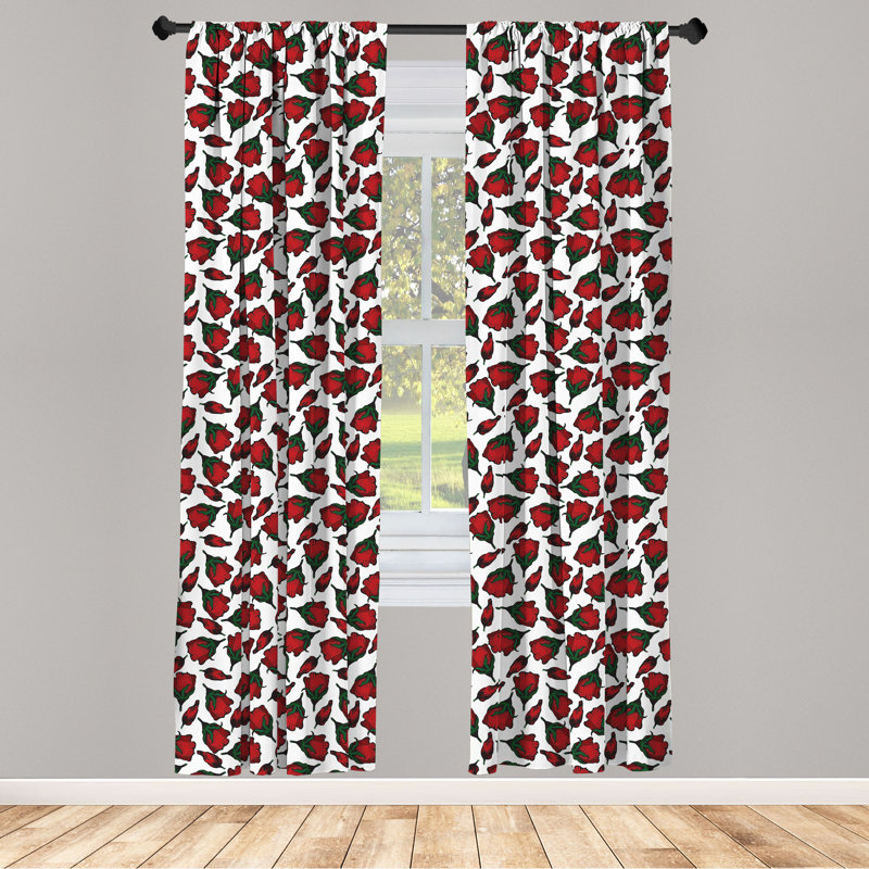 Rideaux 4 panneaux East Urban Home Roses, pétales et bourgeons de la Saint-Valentin, bourgeons blancs, L 56 po x L 63 po