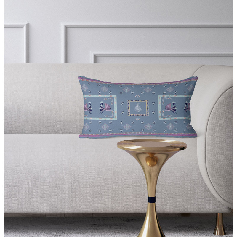 Wildflower Peacock  Rectangular Throw Pillow, Blue