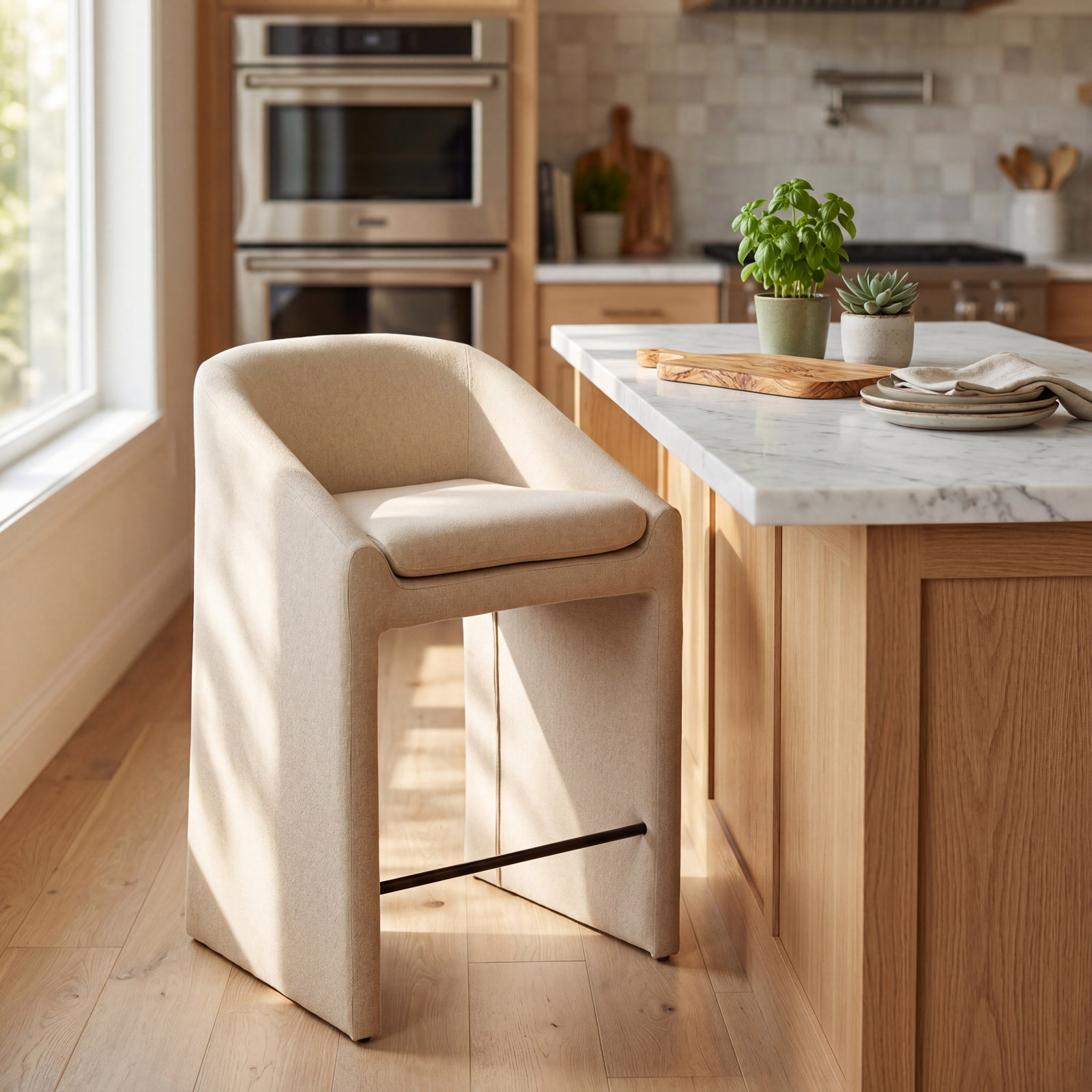 Livie Neutral Upholstered Bar Stool, Beige