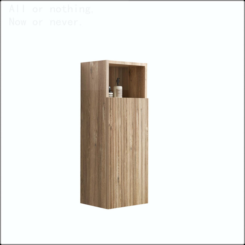 Wall Mounted Storage Cabinet with Handle-Free Design, 1 Door, Oak