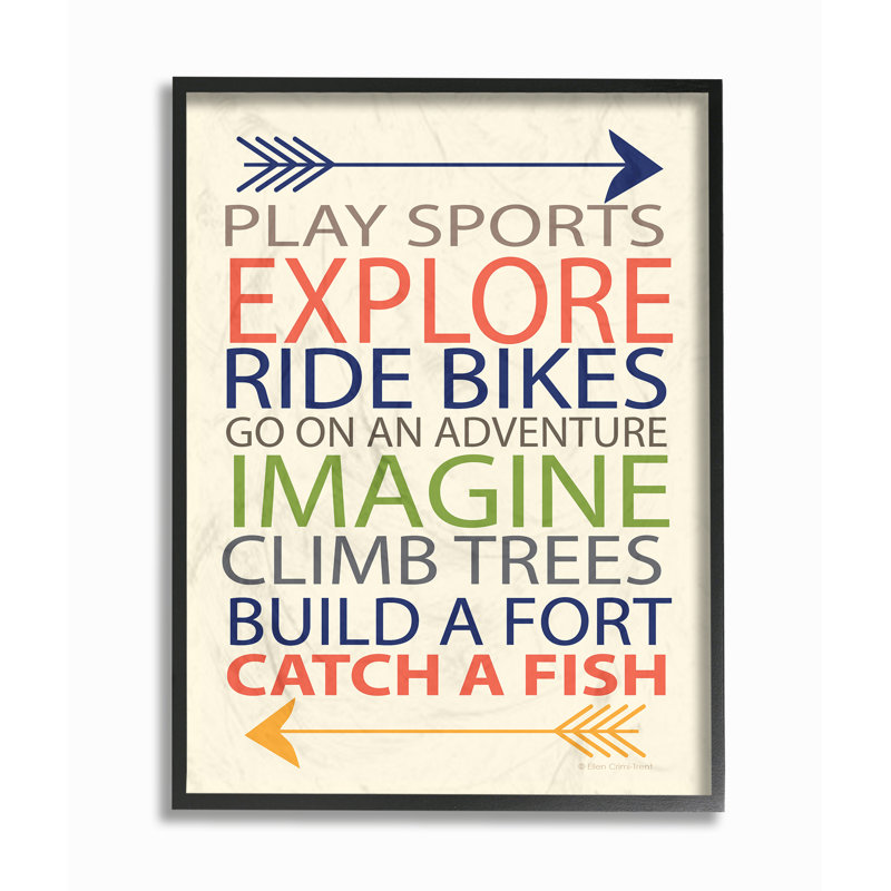 «Noblestown A Kid's To-Do List With Arrows», art textuel, H 14 po x l 11 po, Giclée encadrée noir minuit
