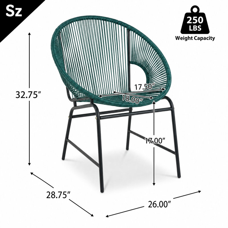 Ensemble de 2 chaises d'extérieur en osier de patio avec structure de soutien robuste et matériau tissé résistant aux intempéries de qualité supérieure, pour le jardin, la terrasse, la cour, les sièges près de la piscine, la conception ergonomique et la fabrication à tissage ouvert respirant