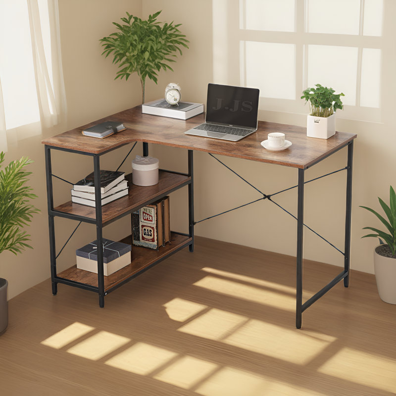 Kershner Home Office Desk with Bookshelf - 3-Tier Shelf Desk & Workstation